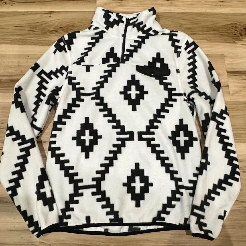 Neon Riot White Black Aztec Quarter Zip Pullover Sweatshirt Women’s Small